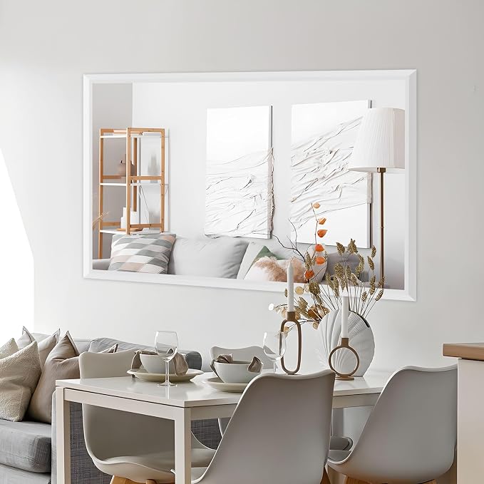 Bathroom Mirror for Wall, 60x36 Inch (White) | HD Reflection, Tempered Glass, Thick Metal Framed Rectangle Mirrors for Over Sink, Vanity, Bedroom, Living Room, Entryway
