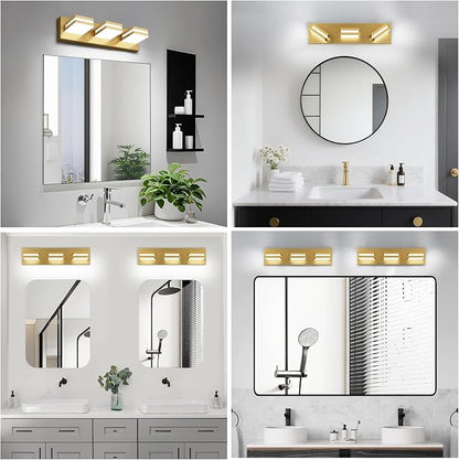 IZORRO LED Modern Bathroom Lights Fixtures(3-Light,Dimmable,360°Rotate),Brushed Glod Acrylic Wall Lighting,Vanity Lights for Bathroom Over Mirror - 6000k 16In （No Assembly Required）