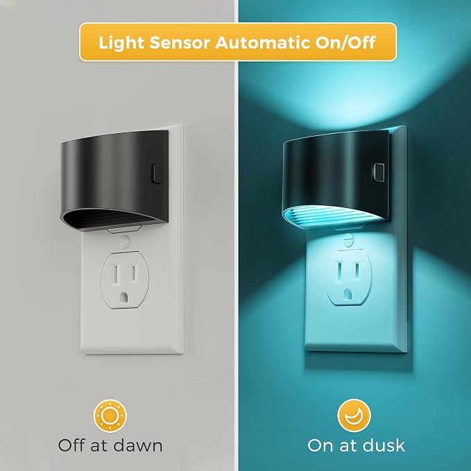 L LOHAS LED Night Lights Plug into Wall, 8 Colored Kids Night Light, 2 Pack | Built-in Dusk to Dawn Sensor, Color Changing Mode, Black Housing