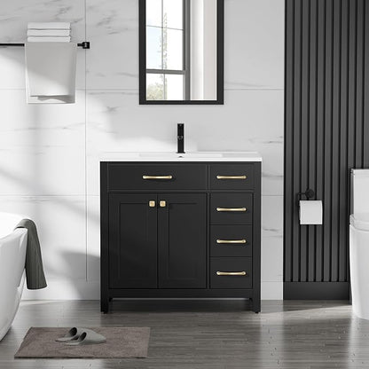 LUCKWIND 36" Bathroom Vanity with Sink Combo, Painted Modern Bathroom Storage Cabinet with Large Sink, Two Doors and Three Drawers, Include Faucet, Without Mirror, Black