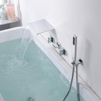sumerain Waterfall Tub Faucet Wall Mount Bathtub Faucet with Hand Shower Chrome Finish, High Flow Rate