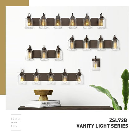 zeyu 28.5" Oil Rubbed Bronze Bathroom Light Fixtures, 4-Light Farmhouse Vanity Wall Lights with Clear Glass Shade, ZSL72B-4W ORB