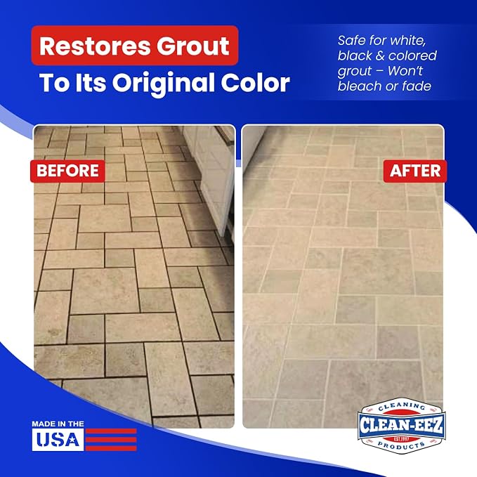 Clean-eez Grout Cleaner 4 Pack with Stand-Up Brush Attachment - Stain Remover Heavy-Duty Scrubber - Bathroom Shower Ceramic Porcelain Tile & Grout Only - Easy Control Flip Top Cap - 32 oz.