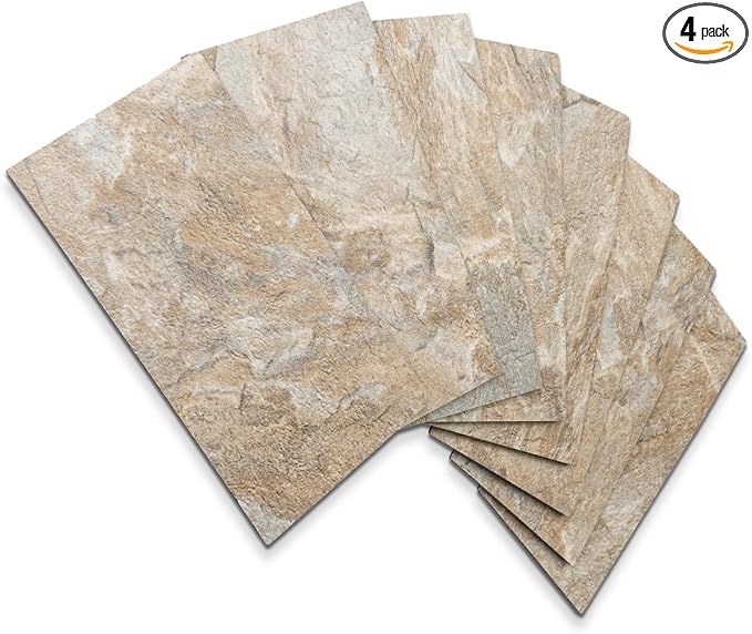 AULIGET Sandstone Peel and Stick Backsplash Wall Tiles, 3" x 6" PVC Faux Stone Stick on Tiles, Pack of 4