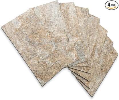 AULIGET Sandstone Peel and Stick Backsplash Wall Tiles, 3" x 6" PVC Faux Stone Stick on Tiles, Pack of 4