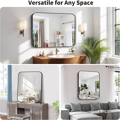 Koonmi Black Framed Bathroom Mirror - 30x40 Inch Shatterproof Tempered Glass Vanity Mirror for Bathroom Sink, Wall Mounted with Matte Aluminum Alloy Frame, No Distortion, Modern Decor