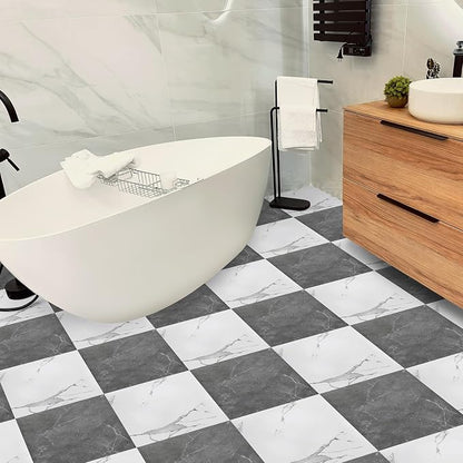 Spiareal 48 Pieces Peel and Stick Floor Tiles Vinyl Flooring 12 x 12 Inch Stick on Floor Tile Self Adhesive Waterproof DIY for Bathroom Kitchen Bedroom Living Room(Gray Marble,White Marble)