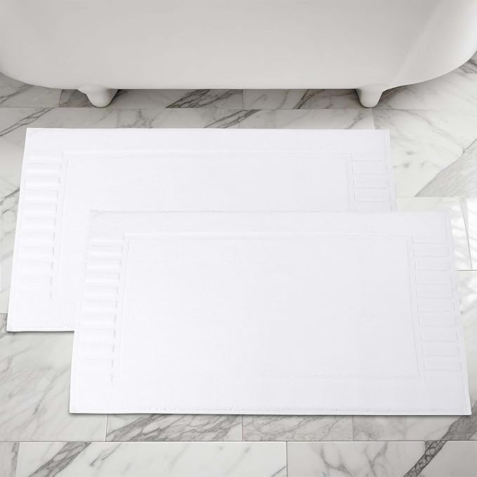Superior 100% Cotton Bathmat Set, Bath Mats, Bathroom Decor, Shower, Bathtub Essentials, Home Accessories, Washable Rug, No Backing, Heavyweight, Leo Collection, Set of 2, 22" x 35", White
