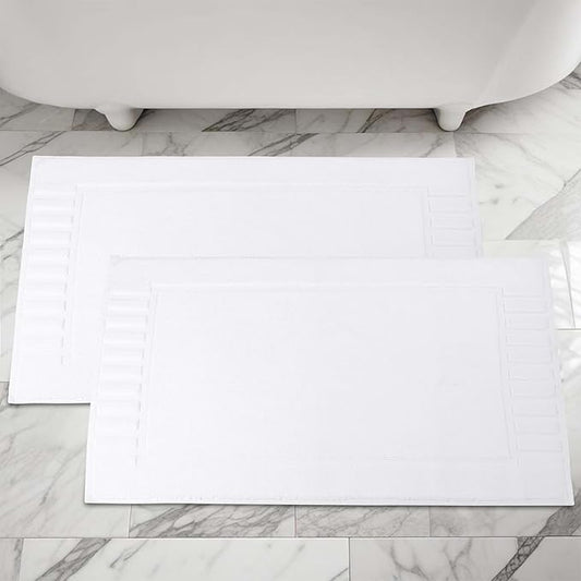 Superior 100% Cotton Bathmat Set, Bath Mats, Bathroom Decor, Shower, Bathtub Essentials, Home Accessories, Washable Rug, No Backing, Heavyweight, Leo Collection, Set of 2, 22" x 35", White