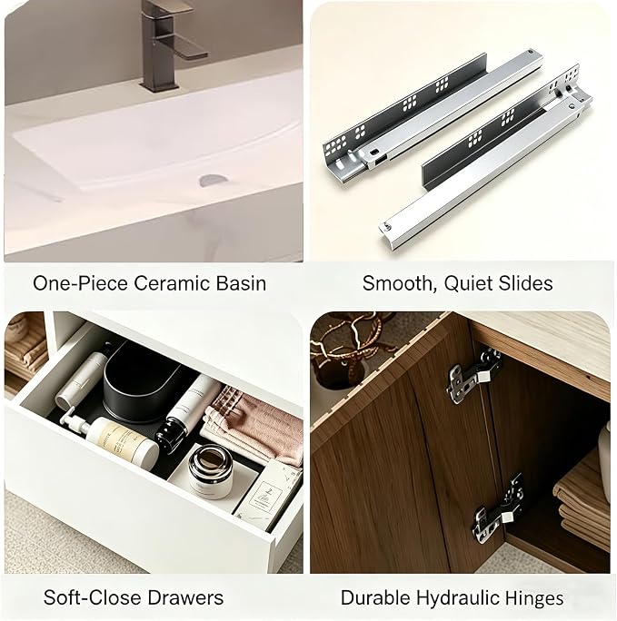 76" Bathroom Vanity with Sink, Modern Floating Bathroom Vanity, with Smart LED Defog Mirror, Plywood Storage Cabinet Soft Closing 2 Large Doors & 3 Drawers, Fully Pre-Assembled, Dressing Table