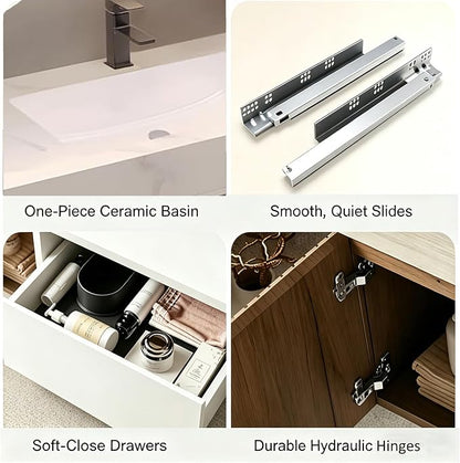 76" Bathroom Vanity with Sink, Modern Floating Bathroom Vanity, with Smart LED Defog Mirror, Plywood Storage Cabinet Soft Closing 2 Large Doors & 3 Drawers, Fully Pre-Assembled, Dressing Table