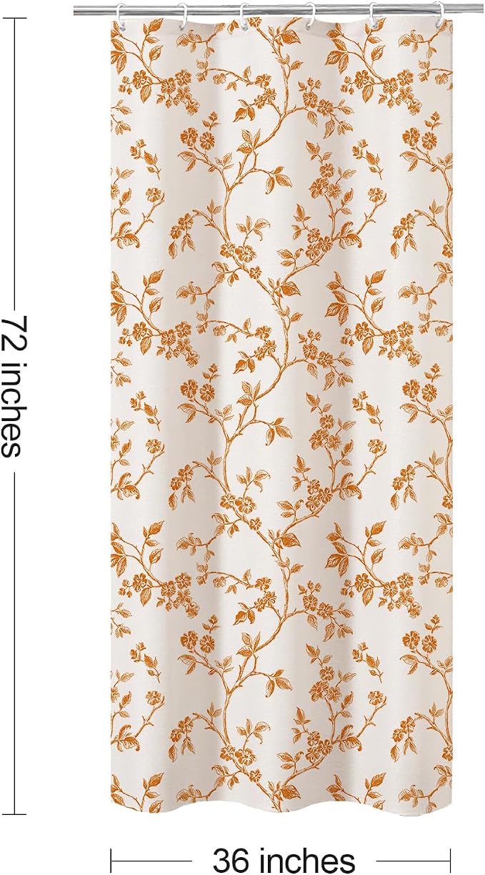 MitoVilla Small Stall Cotton Floral Shower Curtain for Bathroom,36 x 72 | Narrow Half BoHo Cottagecore Spring Shower Curtains, Modern Farmhouse Country Plant Leaves Bathroom Décor, 36 x 72
