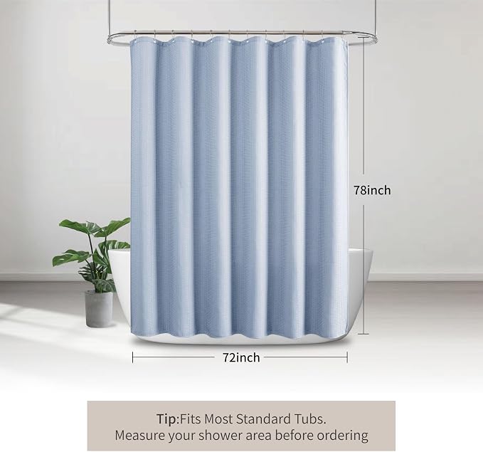 256GSM Cotton-Like Waffle Shower Curtain, Fog Blue 72"x78" | with Weighted Hem & Rustproof Grommets - Soft, Quick-Dry & Water-Repellent, Perfect for Extra-Long Tubs, RVs, Apartments