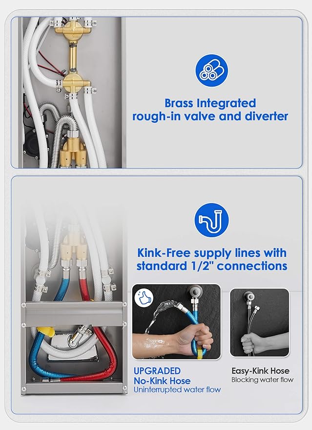 ROVOGO Shower Panel Tower System with Mist Rainfall Head, Body Jets, Handheld and Tub Spout, Hydroelectric Led Lights and Temp Display No Battery, Simultaneous Shower Column Stainless Steel, Brushed
