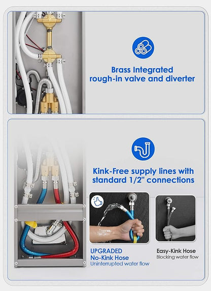 ROVOGO Shower Panel Tower System with Mist Rainfall Head, Body Jets, Handheld and Tub Spout, Hydroelectric Led Lights and Temp Display No Battery, Simultaneous Shower Column Stainless Steel, Brushed
