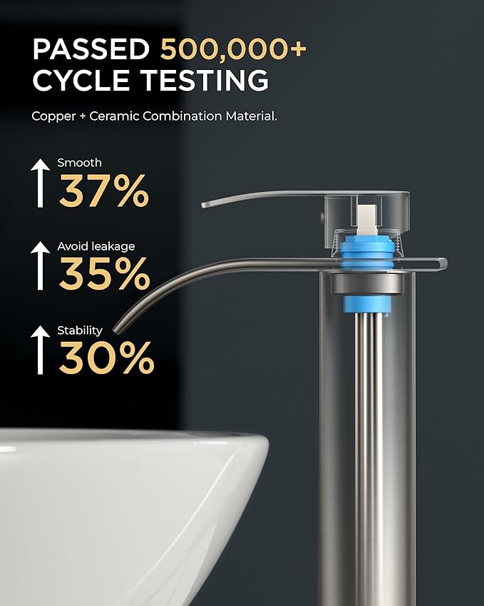 FORIOUS Waterfall Bathroom Vessel Sink Faucets with Metal Pop up Drain and Lead-Free cUPC Hose, Chrome Single Handle Tall Bathroom Faucet 1 Hole, 11inch for Bath,Vessel