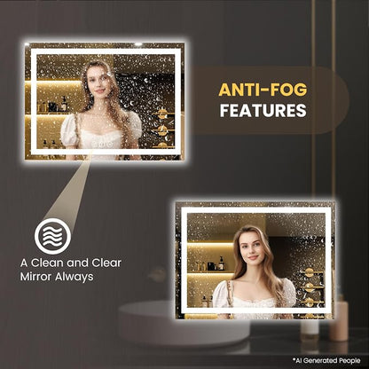 LOAAO 44"X60" LED Bathroom Mirror with Lights, UL Listed | Anti-Fog, Dimmable, 3 Color Temperature, Backlit + Front Lit, Memory Function, Tempered Glass