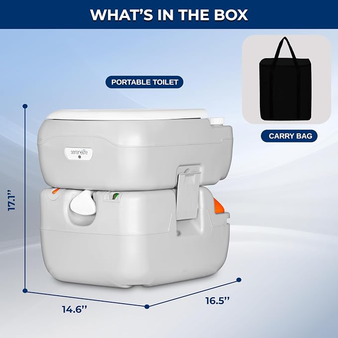 SereneLife 5.8 Gal Portable Camping Toilet with Carry Bag & Level Indicator | Self-Contained 5.8-Gal Waste Tank, Up To 100 Flushes, Leak-Resistant Design And Hand Sprayer For Camping, RVs And Boating