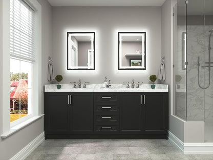 22 x 30 Bathroom LED Mirror Brushed Black Metal Frame Frontlit & Backlit Vanity Mirror Anti-Fog Stepless Dimmable 3 Colors White/Warm/Natural Mirror with Lights Wall-Mounted
