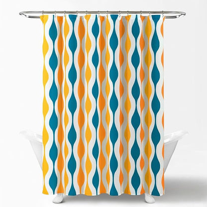 Lush Decor Mid Century Geo Shower Curtain Single 72" W x 72" L Turquoise & Orange - Blue Shower Curtains for Bathroom - Bathroom Curtain - Retro Decor