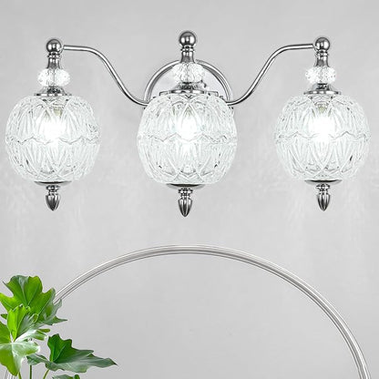 Brushed Chrome Bathroom Vanity Light, 3-Light Mid Century Modern Brushed Chrome Finish Wall Sconce with Globe Glass Shades, Modern Mirror Light for Bathroom, Powder Room