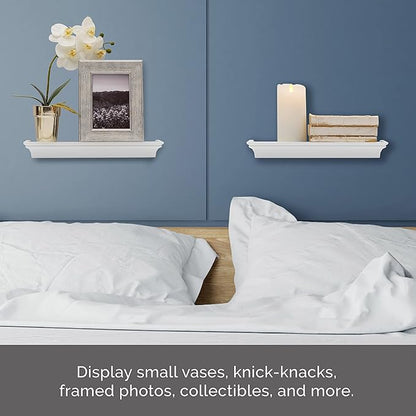 MELANNCO Arlington Floating Wall Shelves for Bedroom, Living Room, Nursery, Set of 2,14-Inch, White