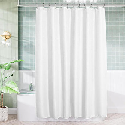AmazerBath White Shower Curtain 72x74 Inches, Waffle Shower Curtains for Bathroom, Cloth Shower Curtain Fabric Heavy Duty 240GSM, Thick Bathroom Shower Curtains Hotel Quality, Premium Polyester