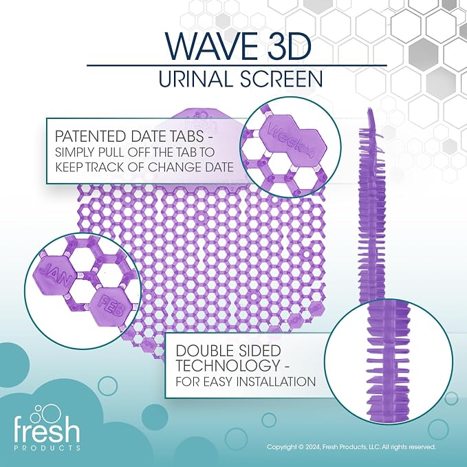 Fresh Products Wave 3D Urinal Screen Deodorizer, Fabulous, 10 packs | Anti-Splash Shield For Men Bathroom, 30-Day Odor Control With Beneficial Bacteria, Easy Double-Sided Install, Made In USA