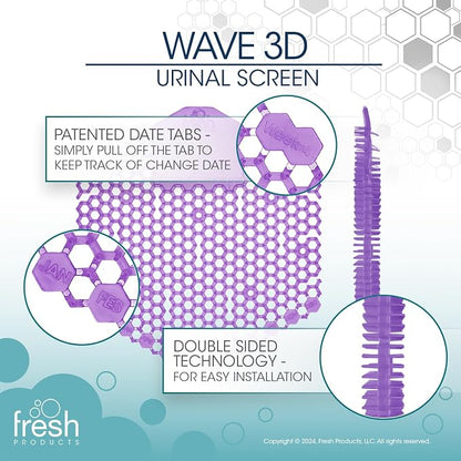 Fresh Products Wave 3D Urinal Screen Deodorizer, Fabulous, 10 packs | Anti-Splash Shield For Men Bathroom, 30-Day Odor Control With Beneficial Bacteria, Easy Double-Sided Install, Made In USA