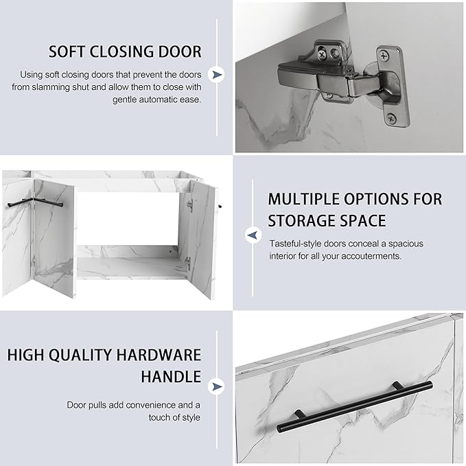 60 Inch Bathroom Vanity Without Sink, 60" Floating Vanity Without Top, Modern Wall Mounted Cabinet for Large Space, Large Bathroom Storage Cabinet with 4 Soft-Closing Doors and Bar Handles