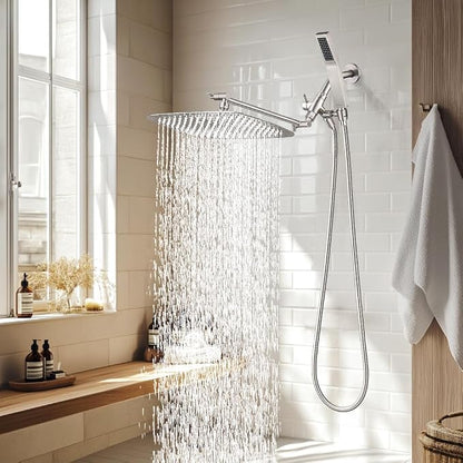 G-Promise All Metal 14" Rain Shower Head with Handheld for Bathroom Upgrade | All Metal, Built to Last, Easy Install, Adjustable Height & Angle for All Heights, Extra Long Hose, Modern Upgrade