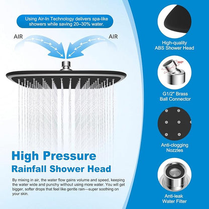 10" Rain Shower Head with Handheld/Extension Arm, Easy-Reach Holder, Chrome | High-Pressure Boosting Rainfall Showerhead with Metal Adjustable Extension Arm, 5-Spray Modes with Power Wash, Easy Install