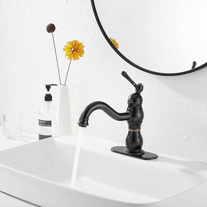 Oil Rubbed Bronze Bathroom Faucet Single Handle One Hole Bathroom Vanity Faucet Basin Mixer Tap Matching Pop Up Drain with Overflow