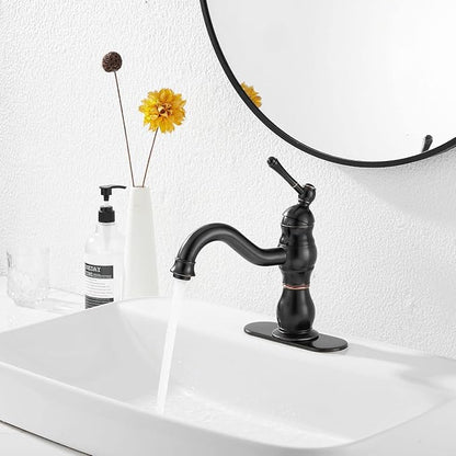 Oil Rubbed Bronze Bathroom Faucet Single Handle One Hole Bathroom Vanity Faucet Basin Mixer Tap Matching Pop Up Drain with Overflow