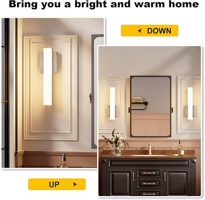 15.7 Inches Modern Bathroom Led Wall Sconces,18W 3000K Hardwired Wall Light with White Acrylic Lampshade,Indoor Bathroom Vanity Light for Mirror Bedroom Living Room Hallway(Nickel,2Pack)