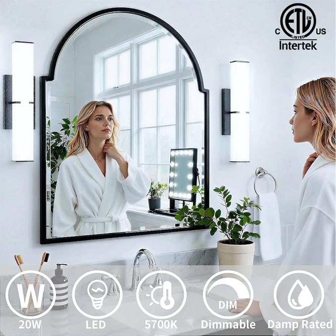 Bathroom Light Fixtures: 40 Inch ETL Certified LED Bathroom Vanity Light 5000K Cool White 40W 3600LM - Modern Black Vanity Light Dimmable with Clear Shade - Bathroom Lighting Fixtures Over Mirror