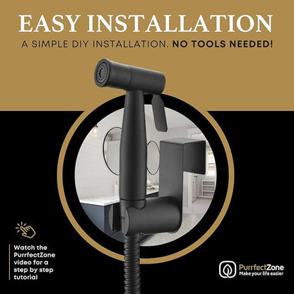 Purrfectzone Bidet, Stainless Steel Jet Spray for Toilet, Wall-Mounted - Matte Black