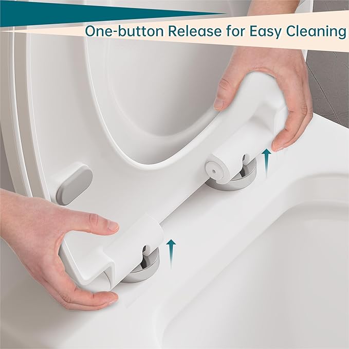 17" Round Potty Training Toilet Seat with Built-In Toddler Seat, Slow Close and Quick Release, Plastic Non-Slip Bumpers, Never Loosens, Easy to Install and Clean