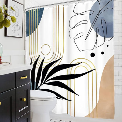 Glawry Abstract Tropical Shower Curtain Chic Boho Plant Palm Leaf Watercolor Blue Simple Minimalist Bathroom Modern Botanical 60Wx72L Inches Bath Accessories Art Home Decor Fabric with Hooks