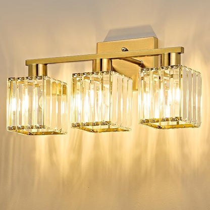 3-Light Bathroom Light Fixtures, Modern Gold Crystal Wall Light for Bathroom,Lighting Fixtures Over Mirror
