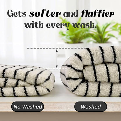 8 Piece Black and Ivory Towel Set, Super Soft & Absorbent Cotton Striped | Towels for Bathroom Decor, 2 Bath, 2 Hand, 4 Washcloths