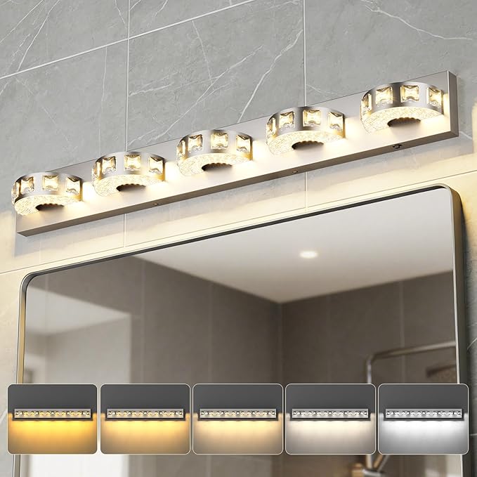 Modern Bathroom Vanity Lights 40W 36.6 inch Dimmable 5CCT Brushed Nickel Wall Lighting Light Fixtures for Bathroom Above Mirror(5-Light) Vanity Light, Living Room, Kitchen, Hallway