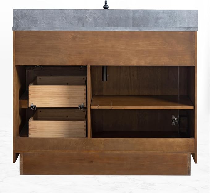 Vanity Art 42 inch Bathroom Vanity with Single Sink, Modern Wood Bath Vanity with Black Carrara Marble Top, Vanity Cabinet with Doors， Removable Shelf, Solid Wood, Ceramic Sink, Tan, VA7042B