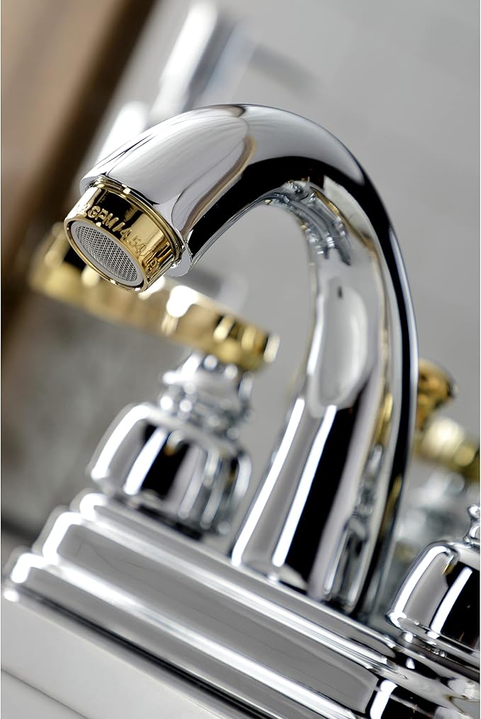 Kingston Brass KB5614FL 4 in. Centerset Bathroom Faucet, Polished Chrome/Polished Brass