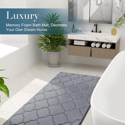 OLANLY Memory Foam Bath Mat Rug 47x20, Ultra Soft and Absorbent Bathroom Rugs, Non-Slip, Comfortable, Machine Washable Bath Carpet for Bathroom Floor, Tub, Shower and Home Decor Accessories, Dark Grey