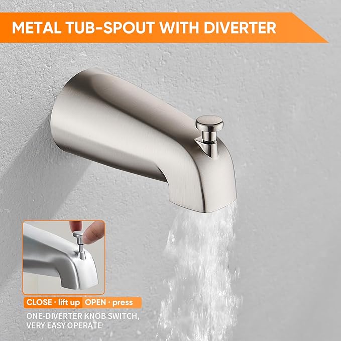 Brushed Nickel Tub Shower Faucet Set Complete with 8-Inch Rainfall Shower Head and Tub Spout Included Shower Valve Tub Shower Trim Kit Brushed Nickel