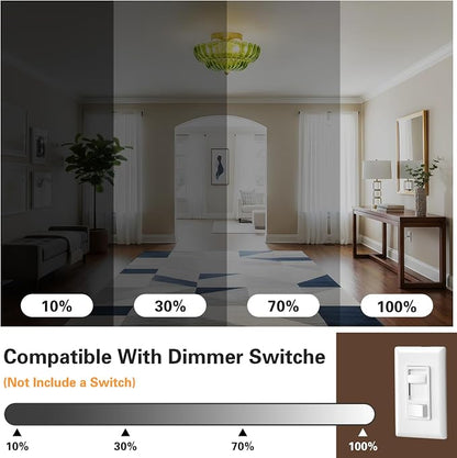 Green Glass Semi Flush Mount Ceiling Light Fixture,11.8 in,3-Lights | Flower Shape,Round Gold Base,Use E26 Bulb,Support Dimmable,for Hallway,Bedroom,Bathroom,Foyer,Closet,Entryway,Laundry Room