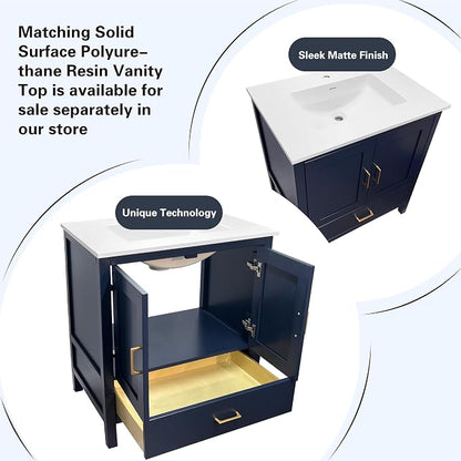 36" Blue Freestanding Bath Vanity with Bottom Drawer, Sink Base Cabinet Without Top (Blue Catalina, 36" Wx21 Dx34.5 H)
