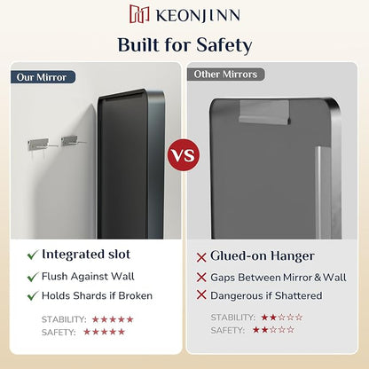 Keonjinn 22 x 30 Inch Black Vanity Mirror, Aluminum Frame Bathroom Mirror | Tempered Glass with Clear Reflection, Matte Black Sandblasted Finish, Anti-Rust, Seamless Aluminum Frame, Rounded Rectangle