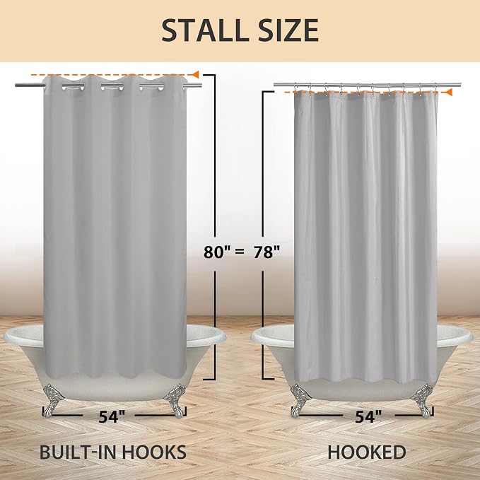 River Dream No Hook Stall Shower Curtain or Liner Microfiber Grey, 54x80 | Waterproof Fabric Shower Curtain Set, Bottom Magnets, Soft & Machine Washable, 54W x 80H